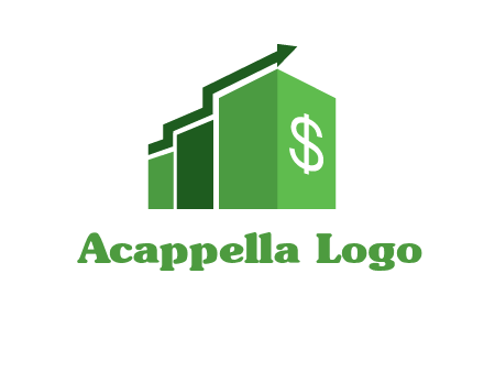arrow is moving over bars with dollar sign logo