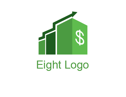 arrow is moving over bars with dollar sign logo