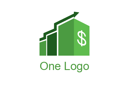 arrow is moving over bars with dollar sign logo