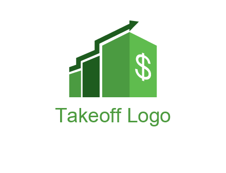 arrow is moving over bars with dollar sign logo