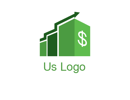 arrow is moving over bars with dollar sign logo
