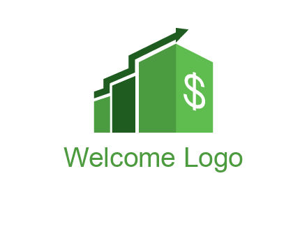 arrow is moving over bars with dollar sign logo