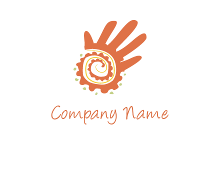 swirl inside hands with small dots logo