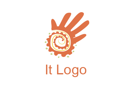 swirl inside hands with small dots logo