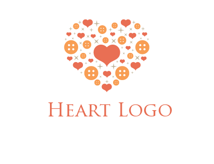 Heart button and stars forming heart shape graphic