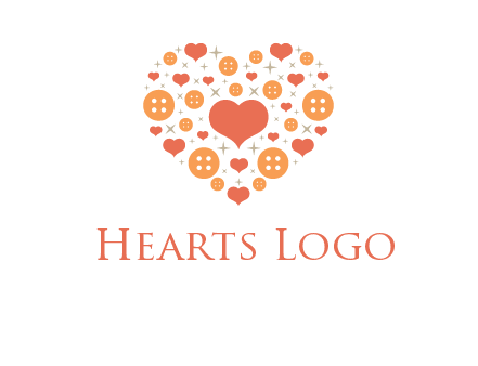 Heart button and stars forming heart shape graphic