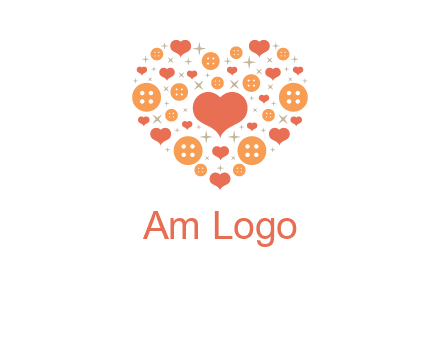 Heart button and stars forming heart shape graphic