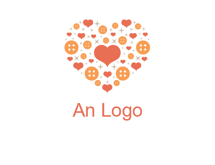 Heart button and stars forming heart shape graphic