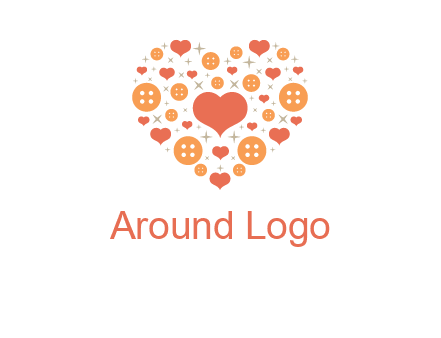 Heart button and stars forming heart shape graphic