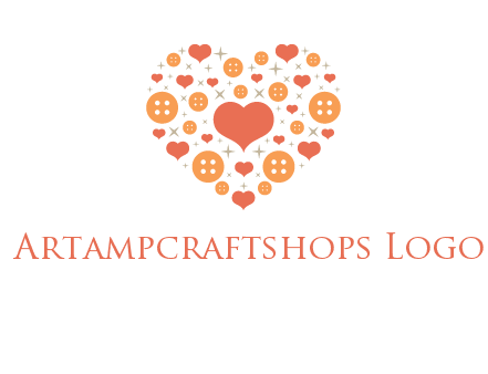 Heart button and stars forming heart shape graphic