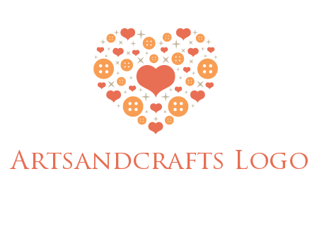 Heart button and stars forming heart shape graphic