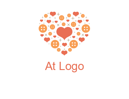 Heart button and stars forming heart shape graphic