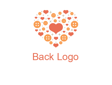 Heart button and stars forming heart shape graphic