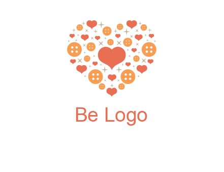 Heart button and stars forming heart shape graphic