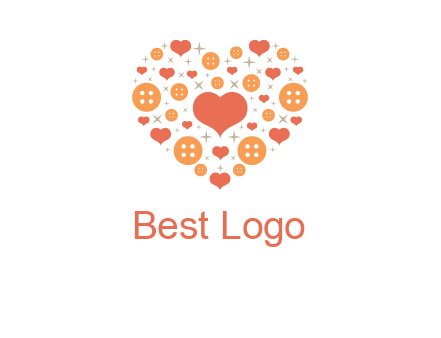 Heart button and stars forming heart shape graphic