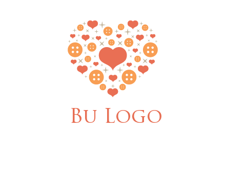 Heart button and stars forming heart shape graphic