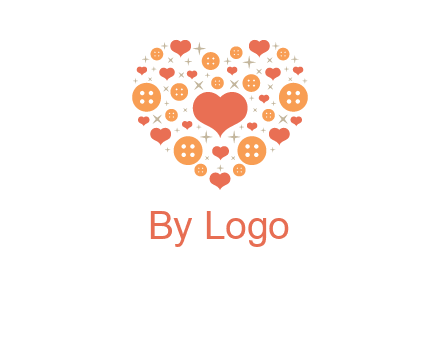 Heart button and stars forming heart shape graphic