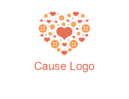Heart button and stars forming heart shape graphic