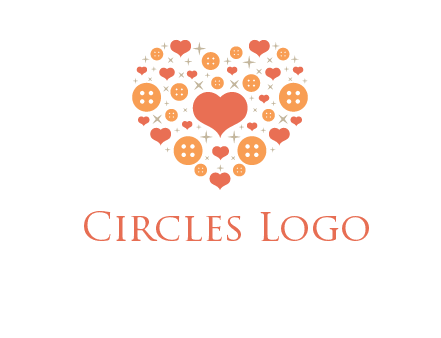 Heart button and stars forming heart shape graphic