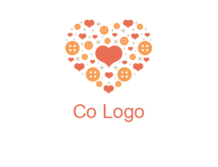Heart button and stars forming heart shape graphic