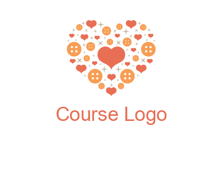 Heart button and stars forming heart shape graphic