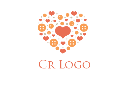 Heart button and stars forming heart shape graphic