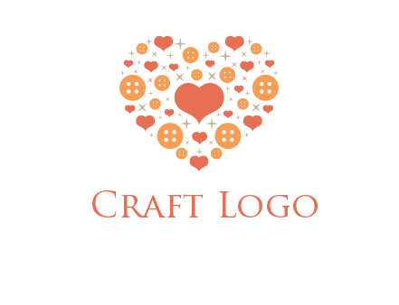 Heart button and stars forming heart shape graphic
