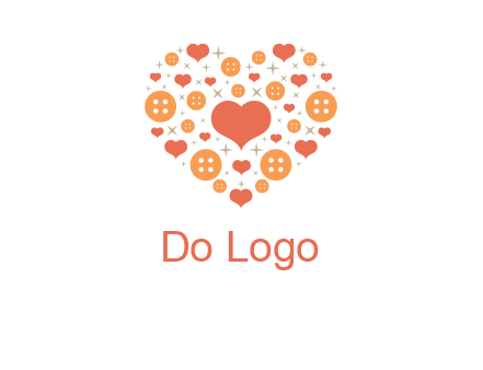 Heart button and stars forming heart shape graphic
