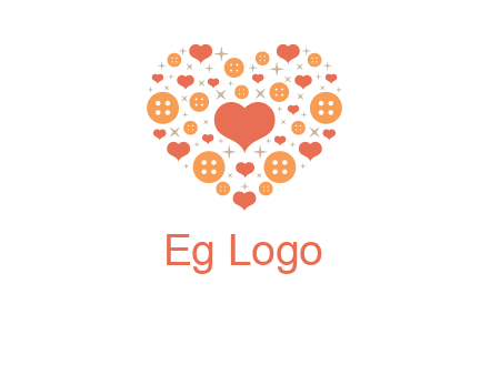 Heart button and stars forming heart shape graphic
