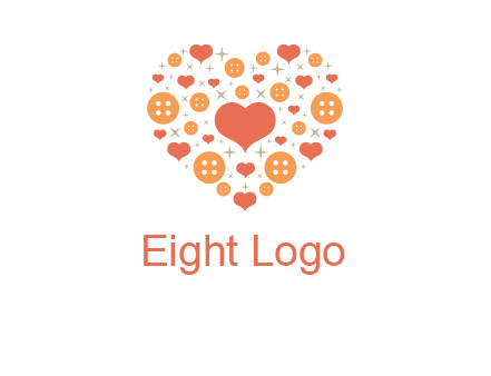 Heart button and stars forming heart shape graphic