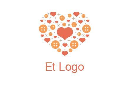 Heart button and stars forming heart shape graphic