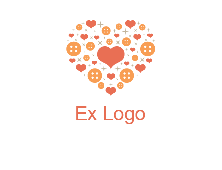 Heart button and stars forming heart shape graphic