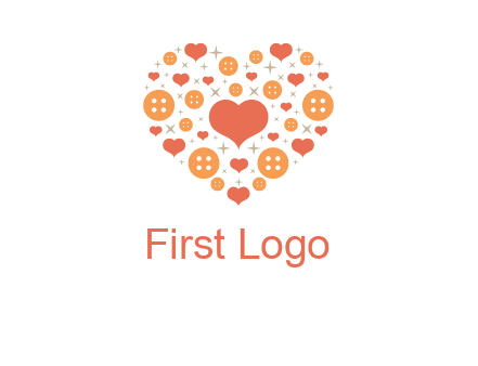 Heart button and stars forming heart shape graphic