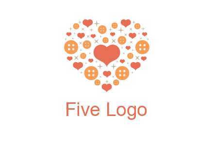 Heart button and stars forming heart shape graphic