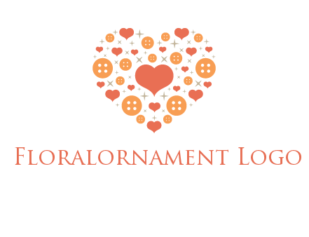 Heart button and stars forming heart shape graphic