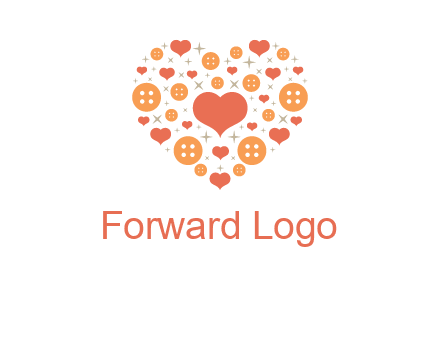 Heart button and stars forming heart shape graphic