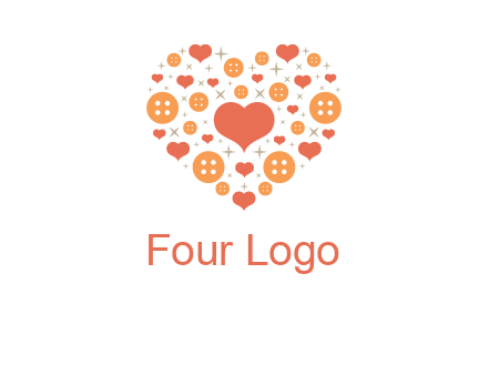 Heart button and stars forming heart shape graphic