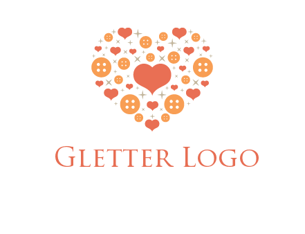 Heart button and stars forming heart shape graphic