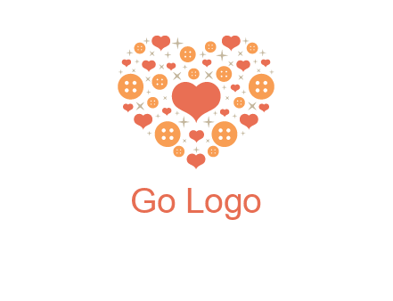Heart button and stars forming heart shape graphic
