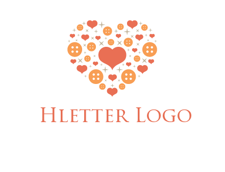 Heart button and stars forming heart shape graphic