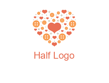 Heart button and stars forming heart shape graphic