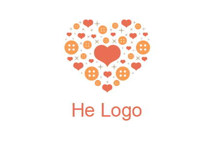 Heart button and stars forming heart shape graphic
