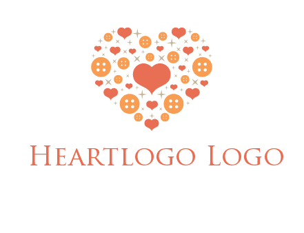 Heart button and stars forming heart shape graphic