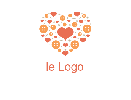 Heart button and stars forming heart shape graphic
