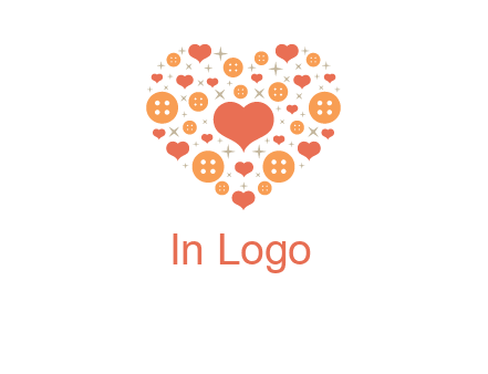 Heart button and stars forming heart shape graphic