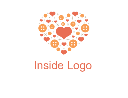 Heart button and stars forming heart shape graphic