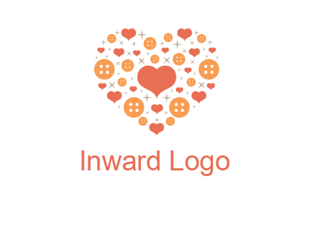 Heart button and stars forming heart shape graphic