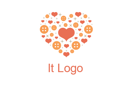 Heart button and stars forming heart shape graphic