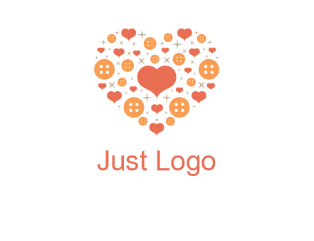 Heart button and stars forming heart shape graphic