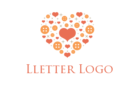 Heart button and stars forming heart shape graphic